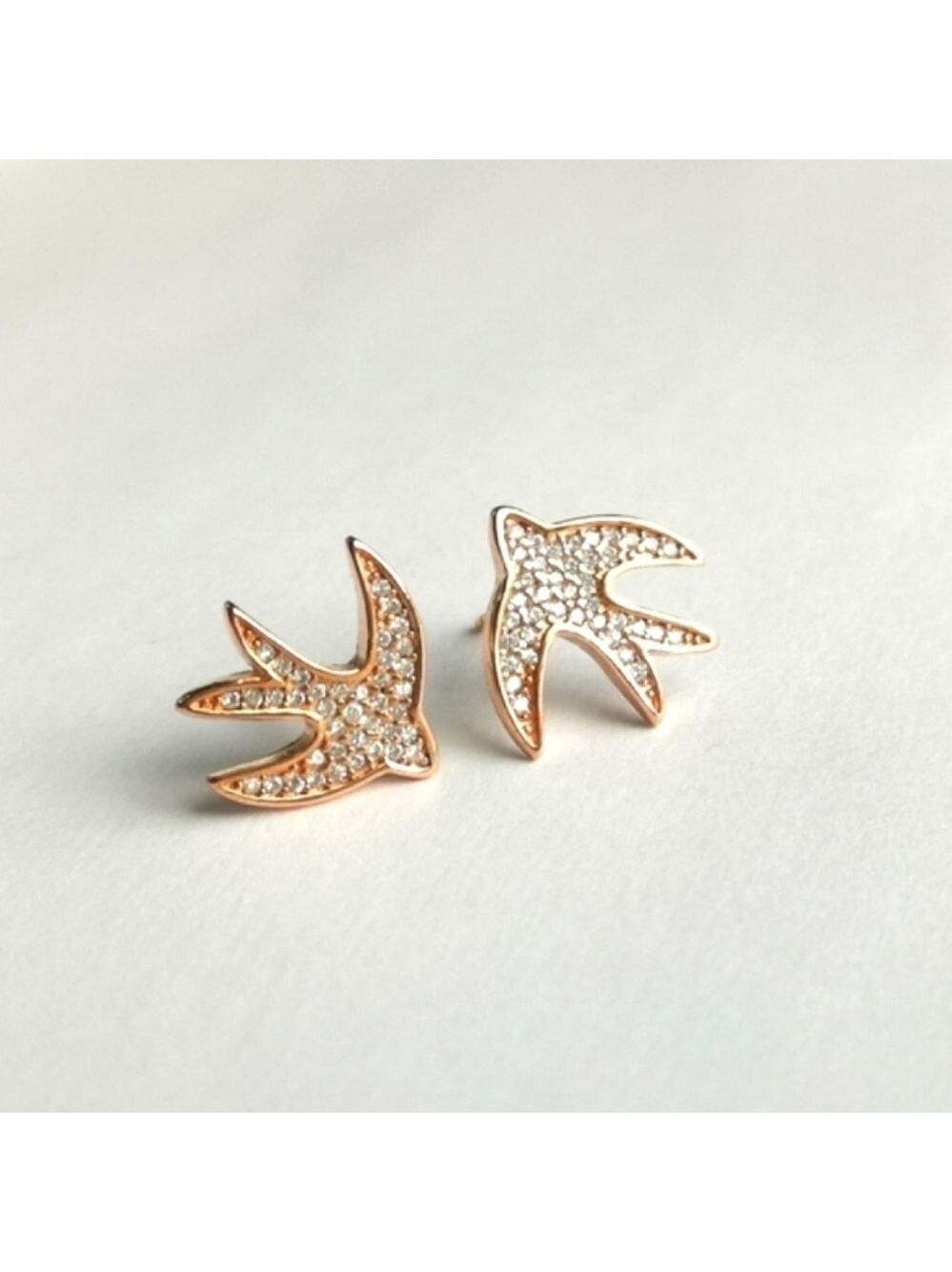 Swallow Bird Stud Earrings 14k Rose Gold over Sterling Silver